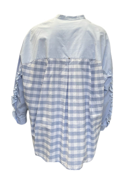 Marina Rinaldi Women's Blue Famoso Button Down Cotton Shirt