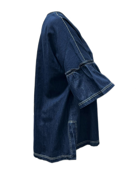 Marina Rinaldi Women's Blue Farsetto Cotton Blouse NWT