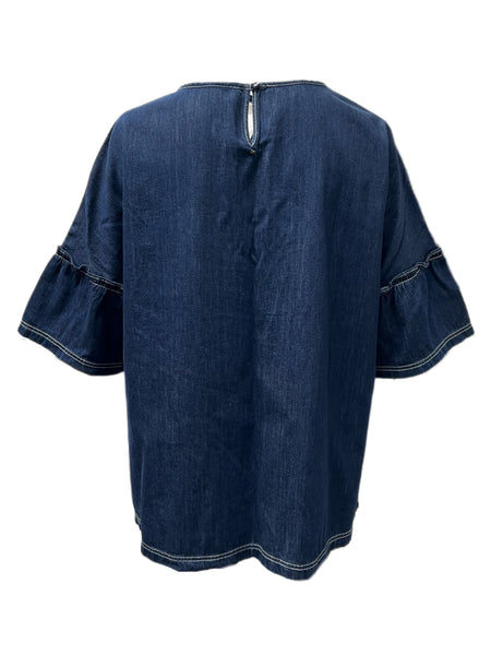 Marina Rinaldi Women's Blue Farsetto Cotton Blouse NWT