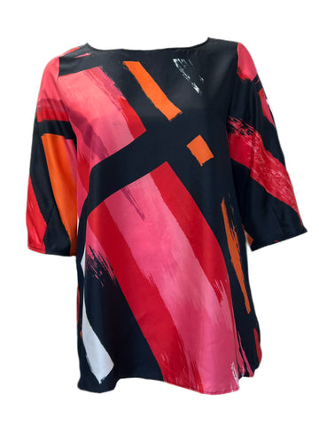 Marina Rinaldi Women's Red Fastigio Printed Silk Blouse Size 14W/23 NWT