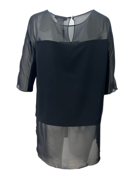 Marina Rinaldi Women's Black Fastigio Short Sleeve Sheer Tunic