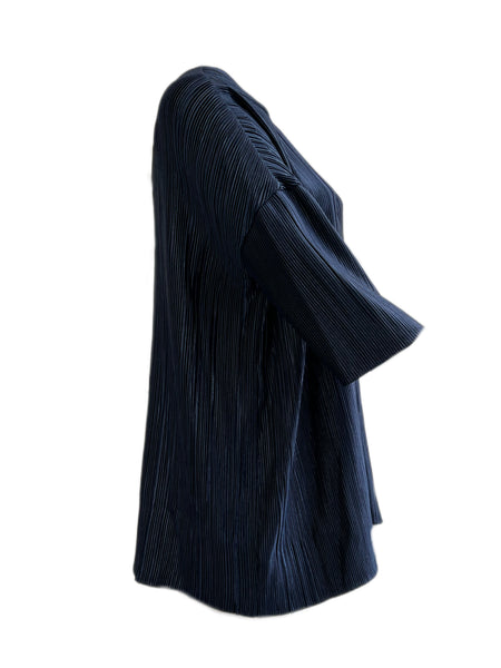 Marina Rinaldi Women's Navy Fata Short Sleeve Pleated Blouse NWT