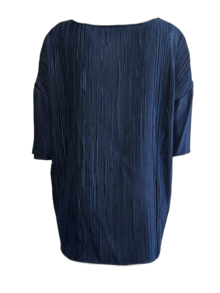 Marina Rinaldi Women's Navy Fata Short Sleeve Pleated Blouse NWT