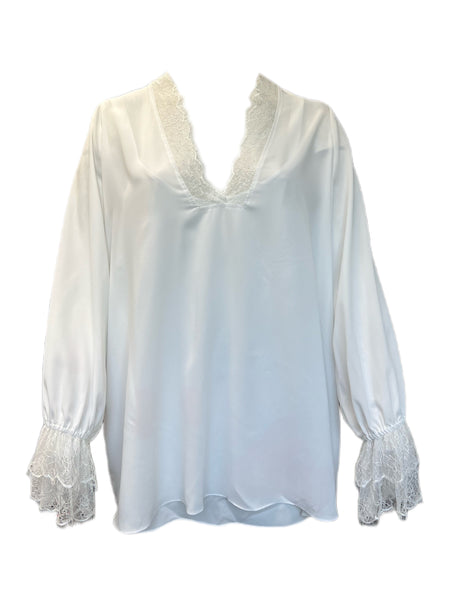 Marina Rinaldi Women's White Fatale Lace Front Blouse Size 24W/33 NWT