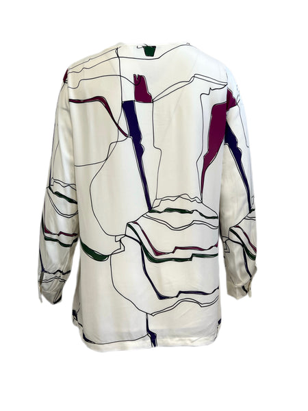 Marina Rinaldi Women's Bianco Fatalita Printed Long Sleeve Blouse Size 14W/23