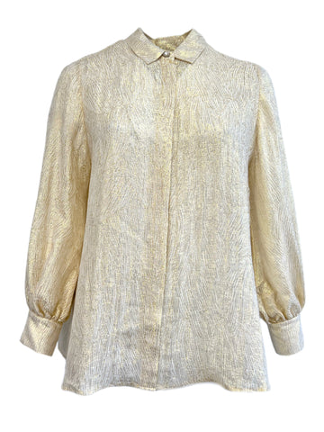 Marina Rinaldi Women's Gold Favilla Button Down Shiny Shirt NWT