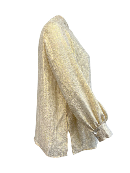Marina Rinaldi Women's Gold Favilla Button Down Shiny Shirt NWT