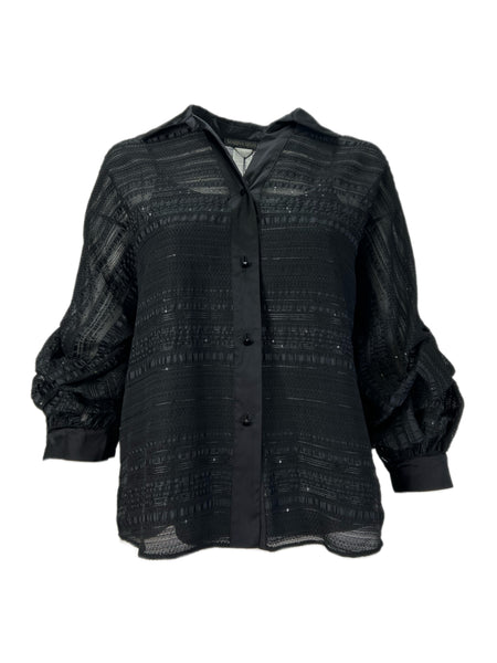 Marina Rinaldi Women's Black Fenomeno Puffed Sleeve Sheer Jacket