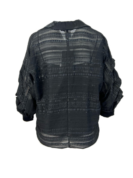 Marina Rinaldi Women's Black Fenomeno Puffed Sleeve Sheer Jacket