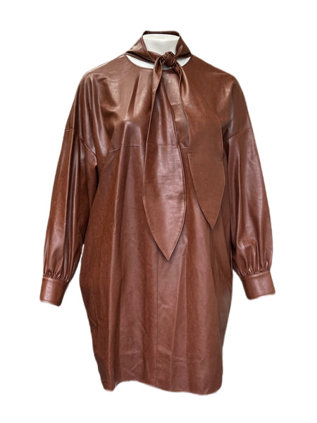 Marina Rinaldi Women's Brown Fervore Faux Leather Blouse NWT