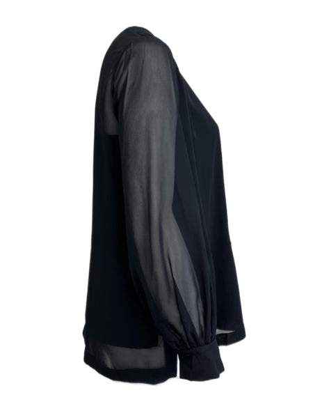 Marina Rinaldi Women's Black Fiabesco Long Sleeve Sheer Blouse NWT