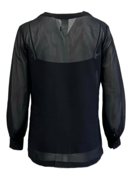 Marina Rinaldi Women's Black Fiabesco Long Sleeve Sheer Blouse NWT