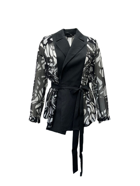 Marina Rinaldi Women's Black Fiamma Belted Blouse NWT