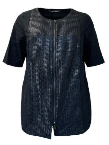 MARINA RINALDI Women's Black/Grey Fibra Print Tunic Sweater $780 NWT