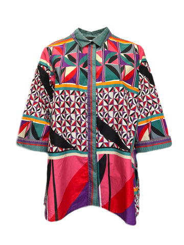 Marina Rinaldi Women's Multicolor Fidelma Printed Cotton Shirt Size 20W/29 NWT