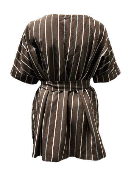 Marina Rinaldi Women's Brown Fidelma Striped Shirt NWT