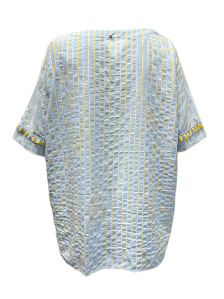 Marina Rinaldi Women's Blue Filologo Striped Top NWT