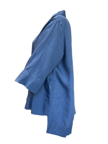 Marina Rinaldi Women's Blue Filomena Button Down Flax Shirt NWT