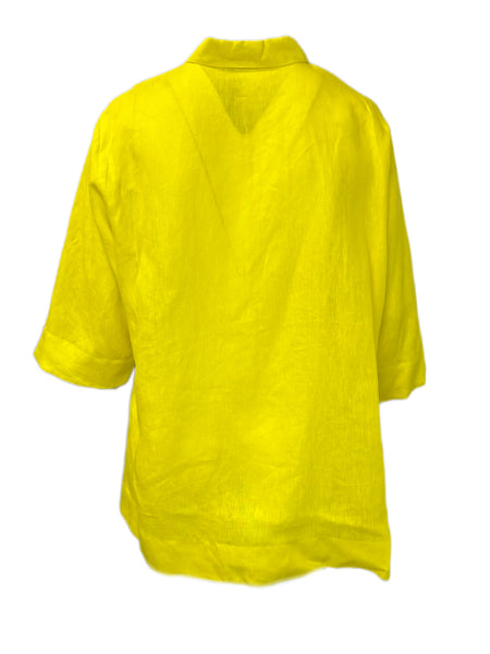 Marina Rinaldi Women's Yellow Filomena Button Down Flax Shirt NWT