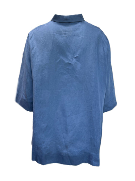 Marina Rinaldi Women's Blue Filomena Button Down Flax Shirt NWT