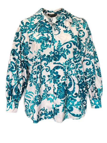 Marina Rinaldi Women's Green Finale Printed Shirt NWT