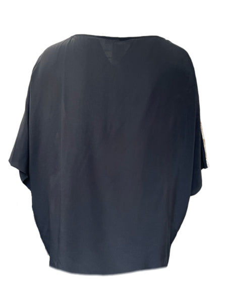 Marina Rinaldi Women's Nero Finire Printed Silk Blouse NWT