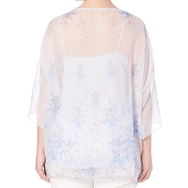 MARINA RINALDI Women's Pale Blue Fioraio Floral Sheer Blouse $895 NWT
