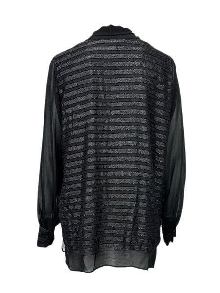 Marina Rinaldi Women's Black Fiore Tie Front Striped Blouse NWT