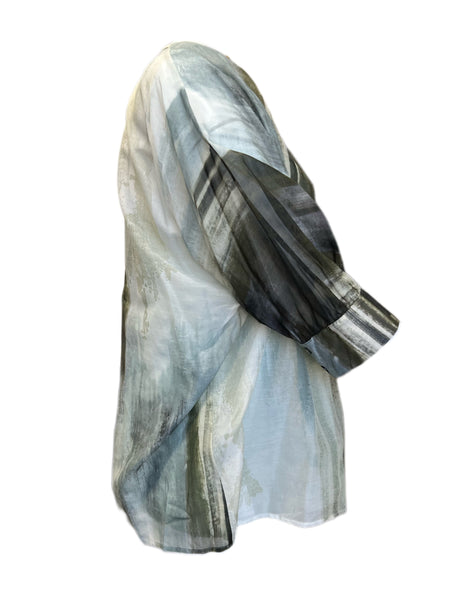 Marina Rinaldi Women's Grey Fiorella Printed Blouse NWT