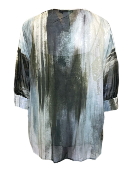 Marina Rinaldi Women's Grey Fiorella Printed Blouse NWT