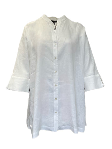 Marina Rinaldi Women's White Fiorenza Flax Button Down Shirt NWT