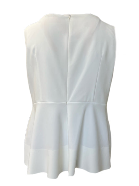 MARINA RINALDI Women's White Fioretto Belted Peplum Blouse $1030 NWT