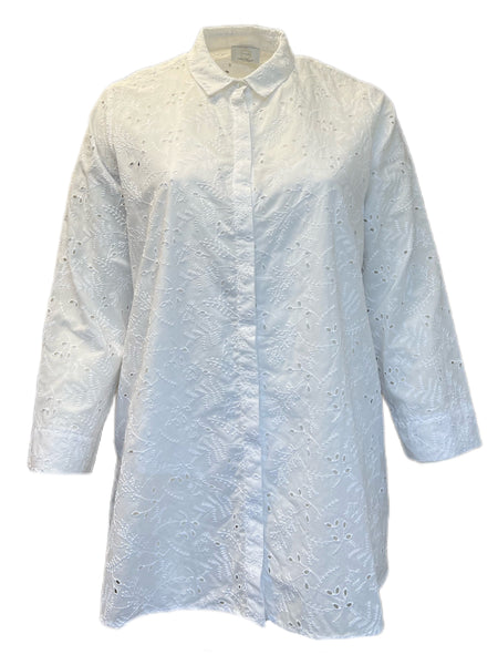 Marina Rinaldi Women's White Fiorre Embroidered Cotton Shirt Size 20W/29