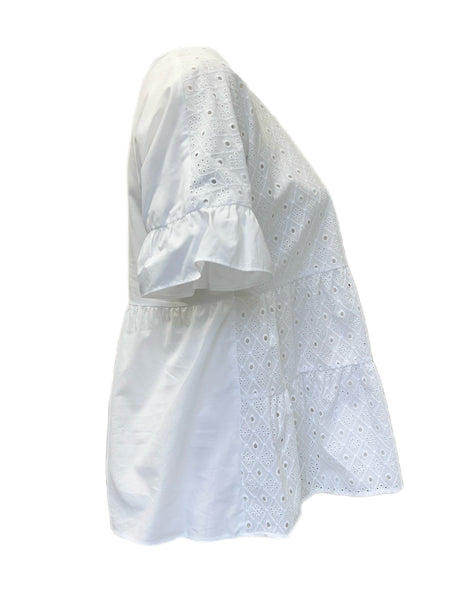 Marina Rinaldi Women's White Fiorire Embroidered Blouse Size 10W/19 NWT