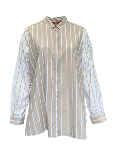 Marina Rinaldi Women's Beige Flauto Button Down Cotton Shirt Size 22W/31