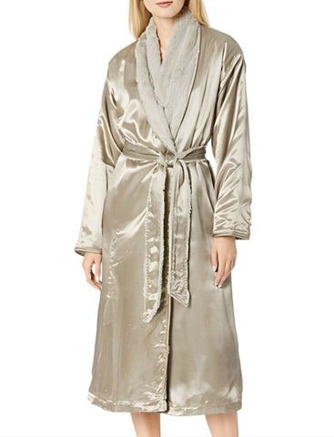 LITTLE GIRAFFE Women's Flax Super Soft Faux Fur Luxe Satin Robe Size 0 NWT