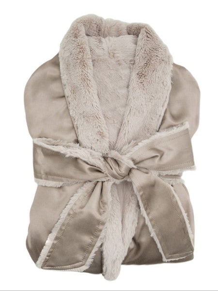 LITTLE GIRAFFE Women's Flax Super Soft Faux Fur Luxe Satin Robe Size 0 NWT