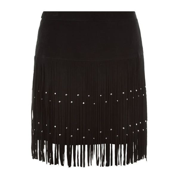 REBECCA MINKOFF Women's Black Suede Fringe Mini Flight Skirt $498 NWT