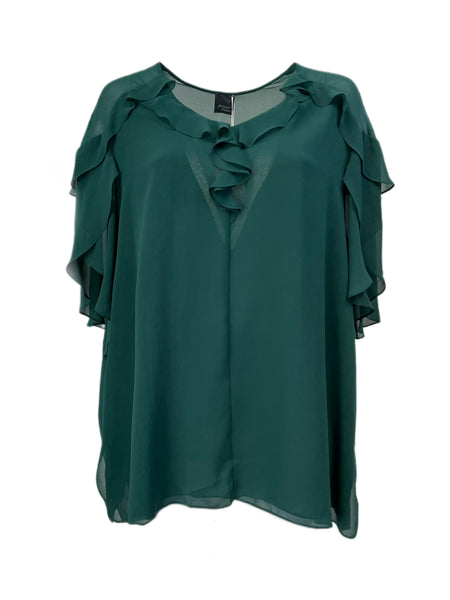 Marina Rinaldi Women's Green Flora Ruffle Front Butterfly Sleeve Top Size 22W/31