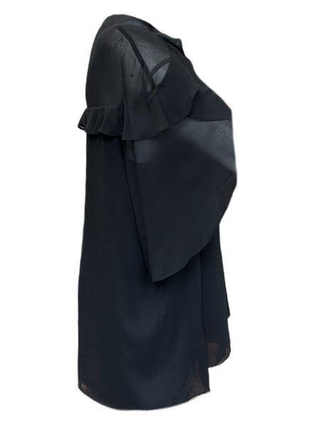 Marina Rinaldi Women's Black Flora Ruffle Front Blouse NWT