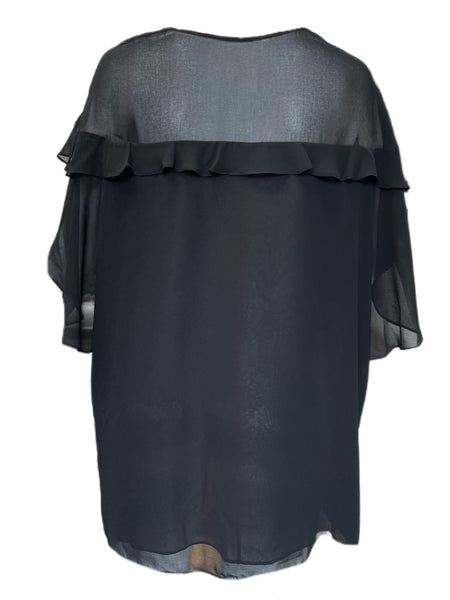 Marina Rinaldi Women's Black Flora Ruffle Front Blouse NWT