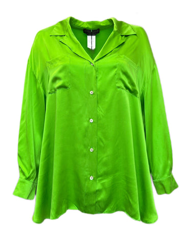Marina Rinaldi Women's Green Floreale Button Down Silk Shirt Size 20W/29 NWT