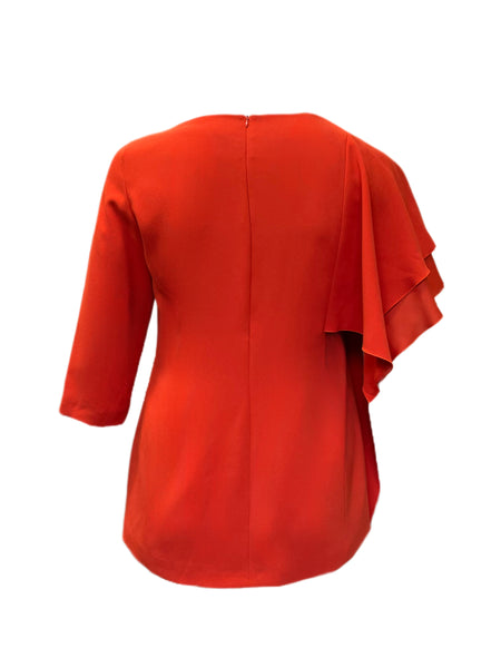 Marina Rinaldi Women's Red Floreale Ruffle Side Blouse NWT