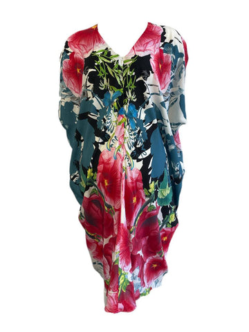 KINWOLFE Women's Multi Flower Print Maternity Nursary Silk Dress Size M NWOT