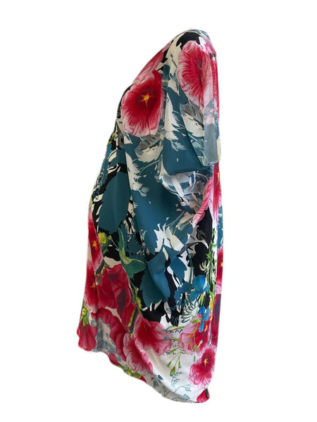 KINWOLFE Women's Multi Flower Print Maternity Nursary Silk Dress Size M NWOT