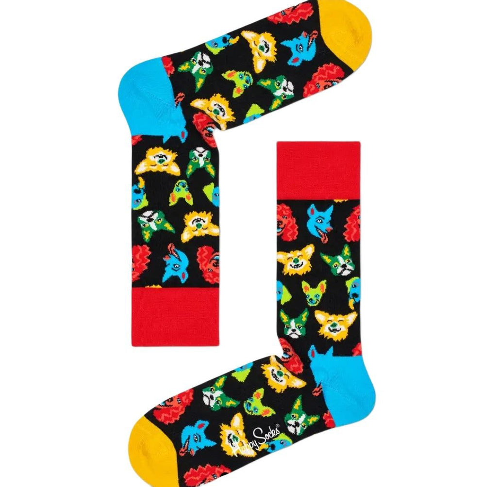 HAPPY SOCKS Men's Black Combed Cotton Funny Dog Socks Size 8-12 NWT