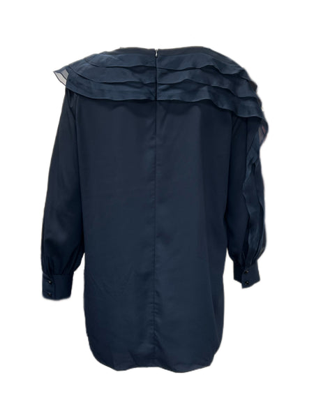 Marina Rinaldi Women's Navy Focus Ruffle Front Blouse NWT
