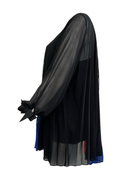 Marina Rinaldi Women's Blue Fonte Pleated One Sleeve Blouse NWT