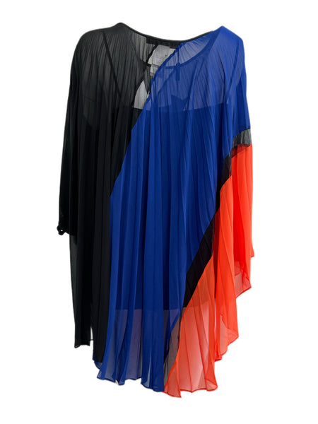 Marina Rinaldi Women's Blue Fonte Pleated One Sleeve Blouse NWT