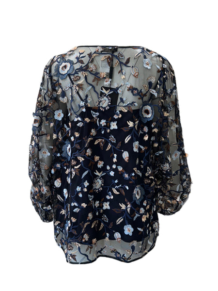 Marina Rinaldi Women's Blue Fonte Pullover Blouse NWT